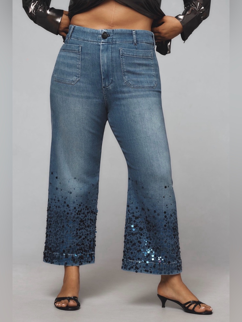 MAEVE‎ Colette Sequin High Rise Wide leg Cropped Jeans 16W